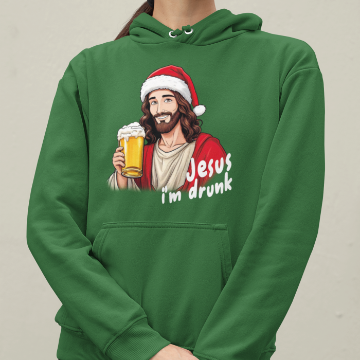 Foute Kerst Hoodie Groen Jesus I'm Drunk