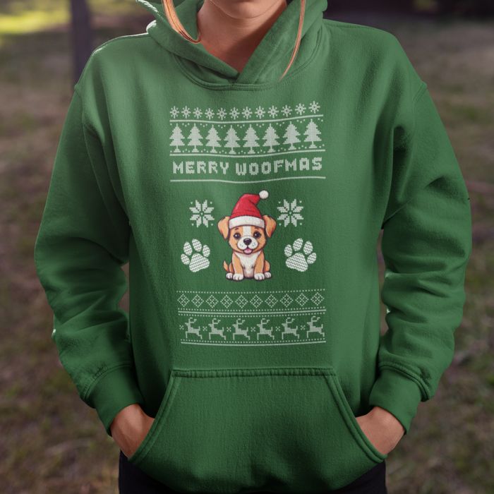 Foute Kerst Hoodie Groen Merry Woofmas