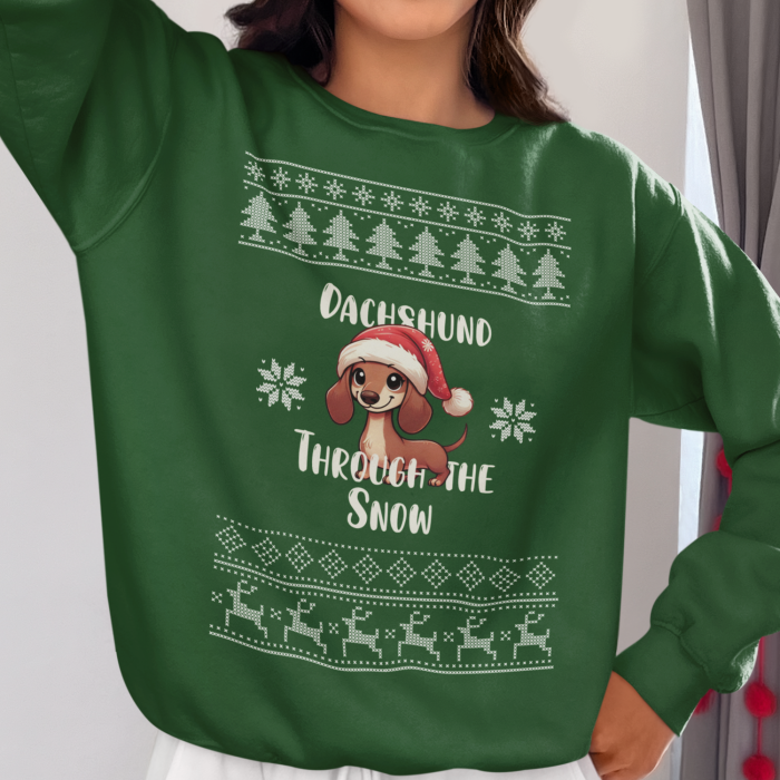 Foute Kerst Sweater Groen Dachshund Through The Snow