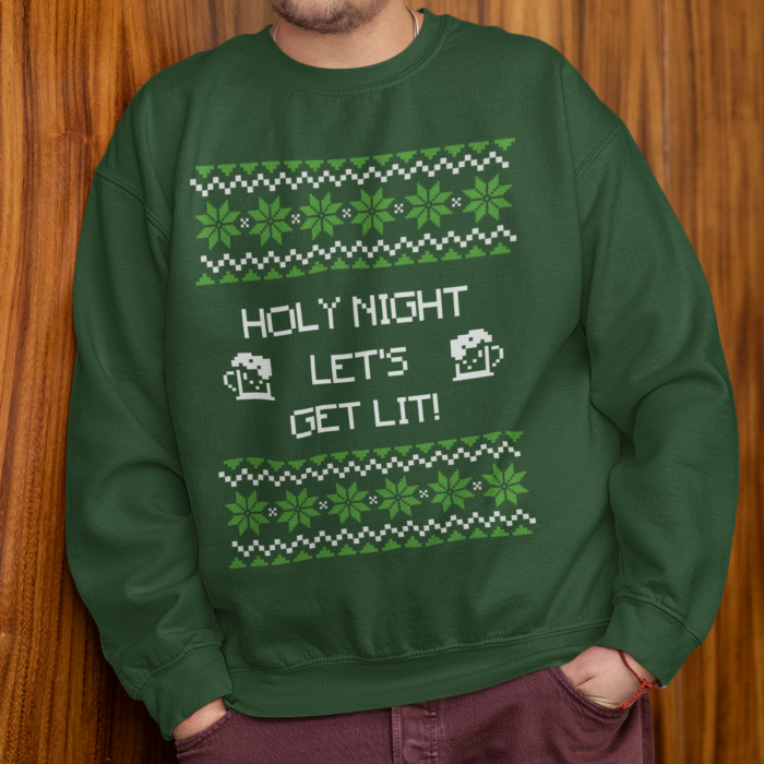 Foute Kerst Sweater Groen Holy Night Let's Get Lit