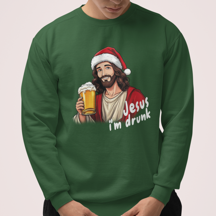 Foute Kerst Sweater Groen Jesus I'm Drunk