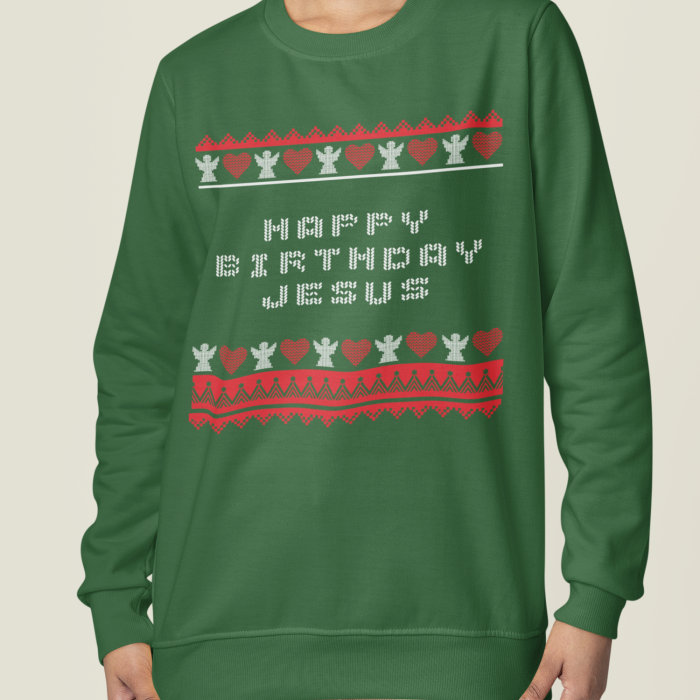 Foute Kerst Sweater Groen Happy Birthday Jesus