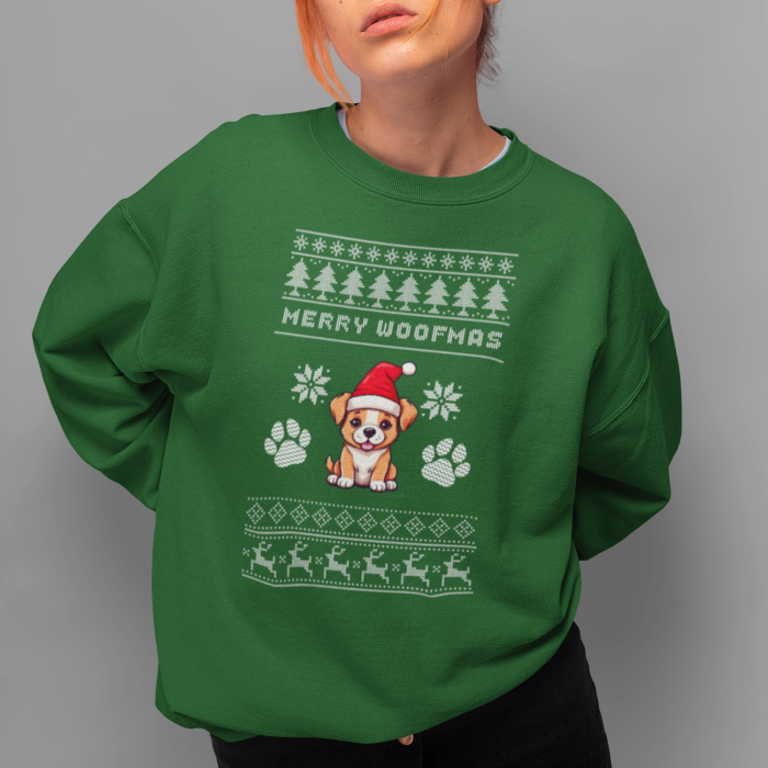 Foute Kerst Sweater Groen Merry Woofmas