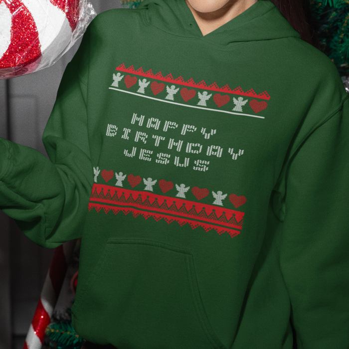 Foute Kerst Hoodie Groen Happy Birthday Jesus