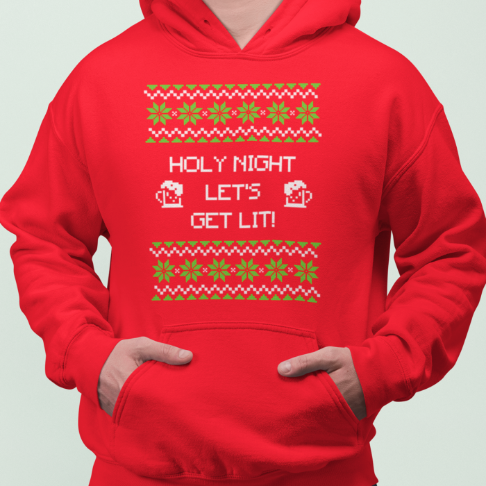 Foute Kerst Hoodie Rood Holy Night Let's Get Lit