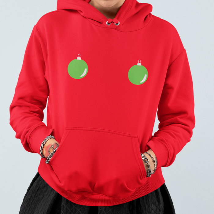 Foute Kerst Hoodie Rood Kerstballen