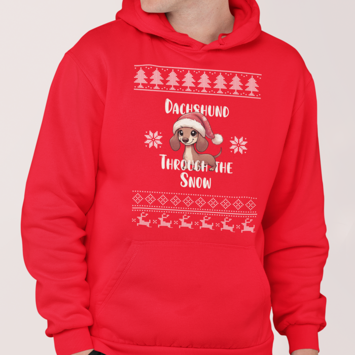 Foute Kerst Hoodie Rood Dachshund Through The Snow