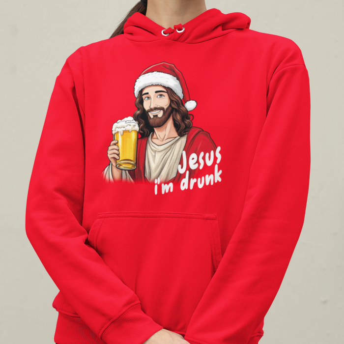 Foute Kerst Hoodie Rood Jesus I'm Drunk