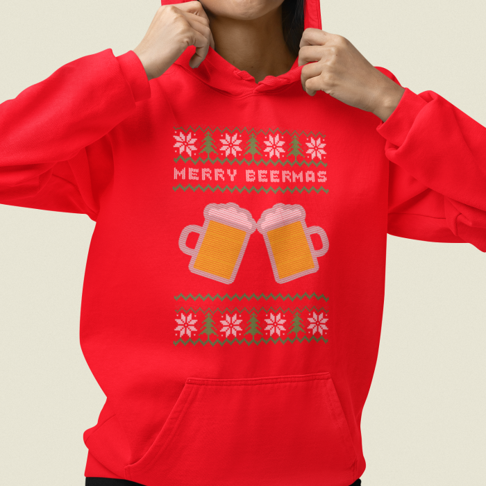 Foute Kerst Hoodie Rood Merry Beermas