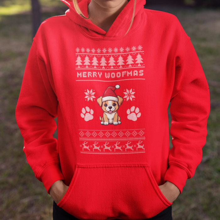 Foute Kerst Hoodie Rood Merry Woofmas