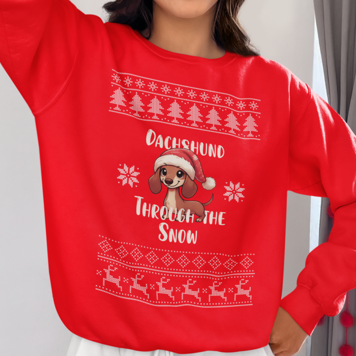 Foute Kerst Sweater Rood Dachshund Through The Snow