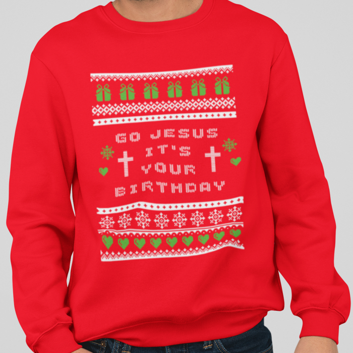 Foute Kerst Sweater Rood Go Jesus It's Your Birthday