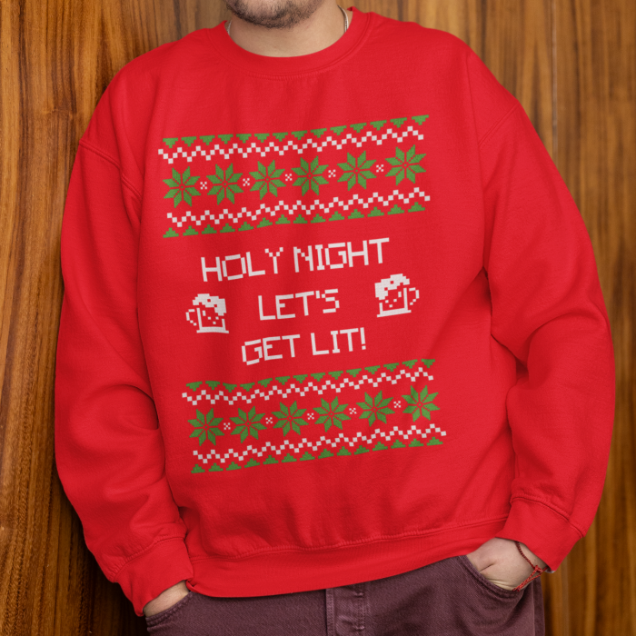 Foute Kerst Sweater Rood Holy Night Let's Get Lit