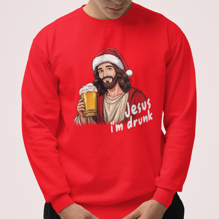 Foute Kerst Sweater Rood Jesus I'm Drunk