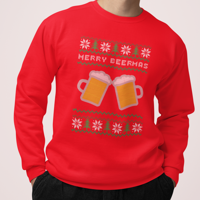 Foute Kerst Sweater Rood Merry Beermas