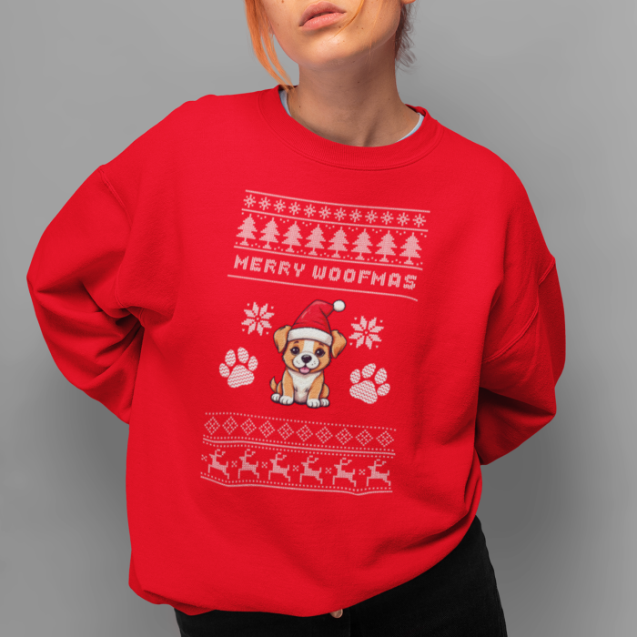 Foute Kerst Sweater Rood Merry Woofmas