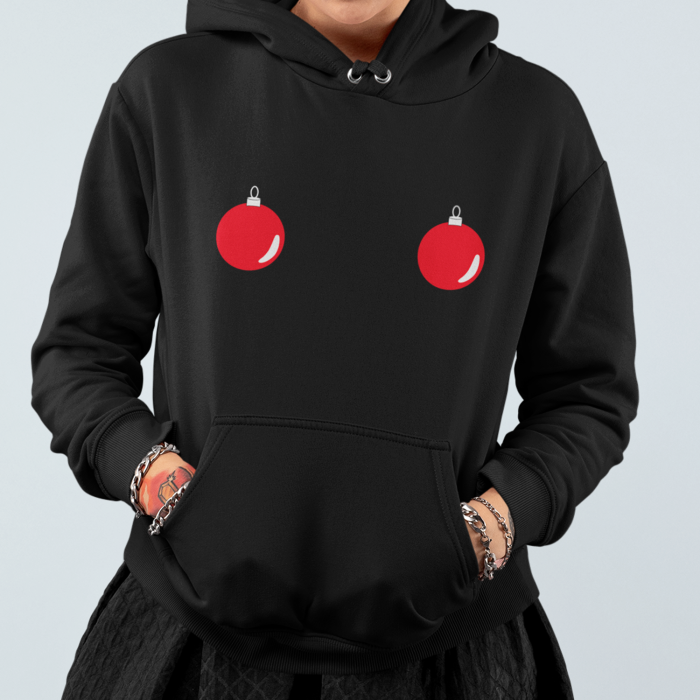 Foute Kerst Hoodie Zwart Kerstballen