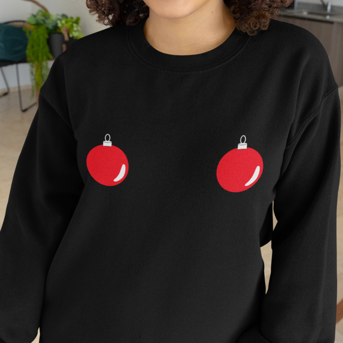 Foute Kerst Sweater Zwart Kerstballen