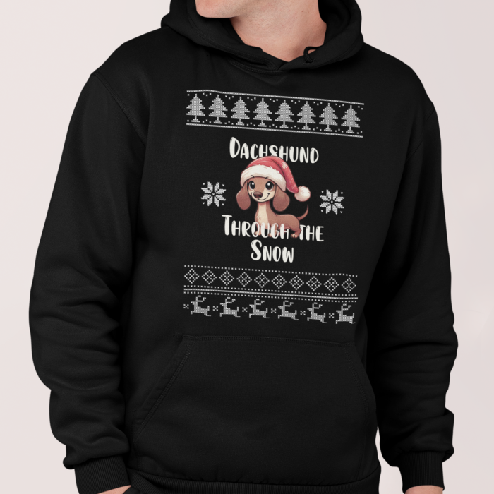 Foute Kerst Hoodie Zwart Dachshund Through The Snow