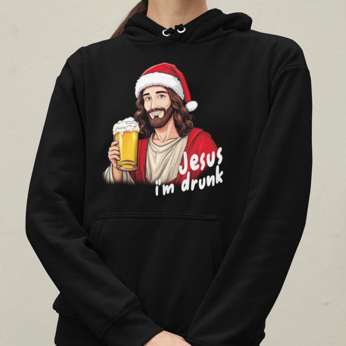 Foute Kerst Hoodie Zwart Jesus I'm Drunk