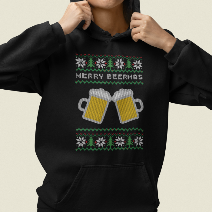 Foute Kerst Hoodie Zwart Merry Beermas