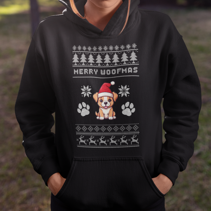 Foute Kerst Hoodie Zwart Merry Woofmas