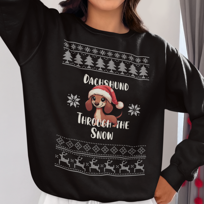 Foute Kerst Sweater Zwart Dachshund Through The Snow