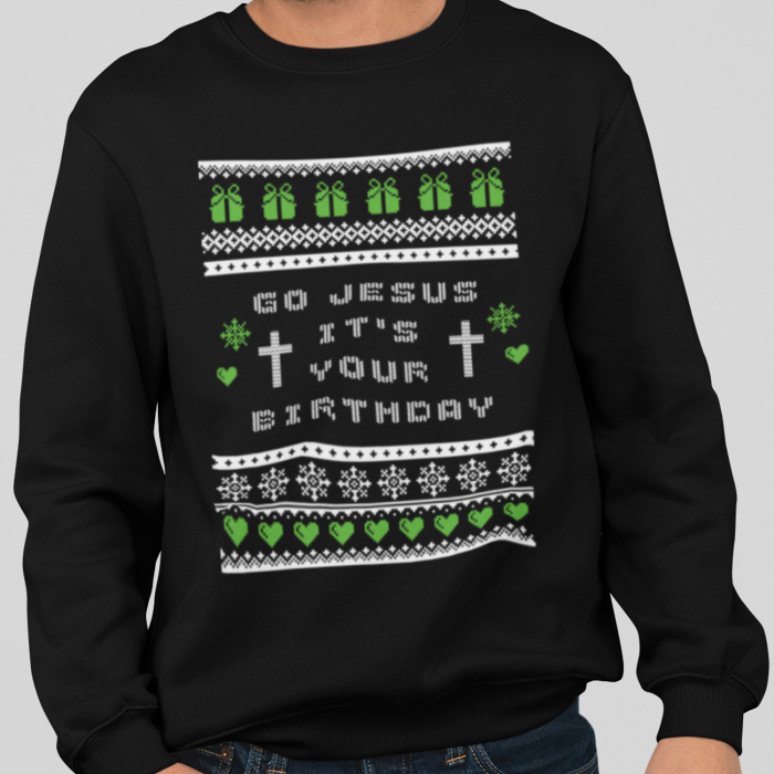 Foute Kerst Sweater Zwart Go Jesus It's Your Birthday