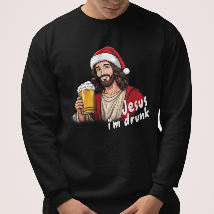 Foute Kerst Sweater Zwart Jesus I'm Drunk