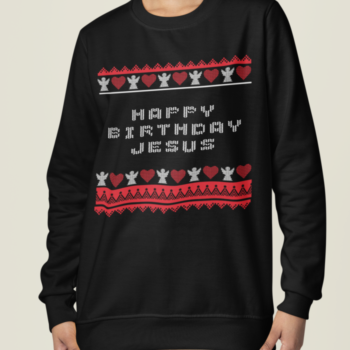 Foute Kerst Sweater Zwart Happy Birthday Jesus