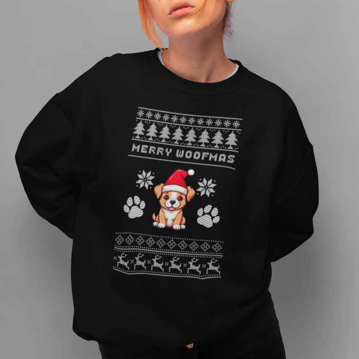 Foute Kerst Sweater Zwart Merry Woofmas