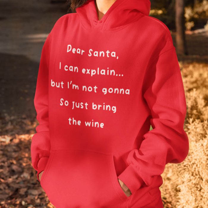 Foute Kerst Hoodie Rood Dear Santa, I Can Explain, But I’m Not Gonna. So Just Bring the Wine