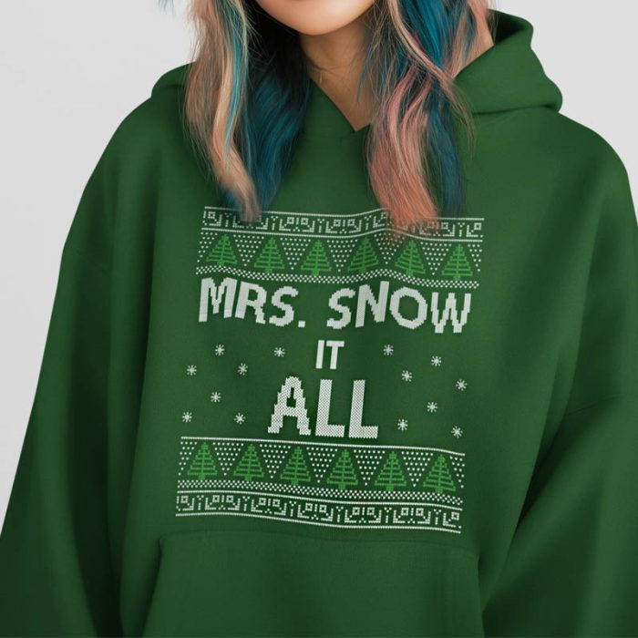 Foute Kerst Hoodie Groen Mrs. Snow It All