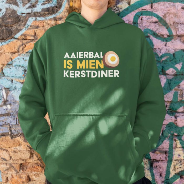Foute Kerst Hoodie Groen Aaierbal Is Mien Kerstdiner
