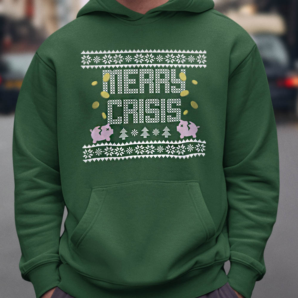 Foute Kerst Hoodie Groen Merry Crisis Piggybank