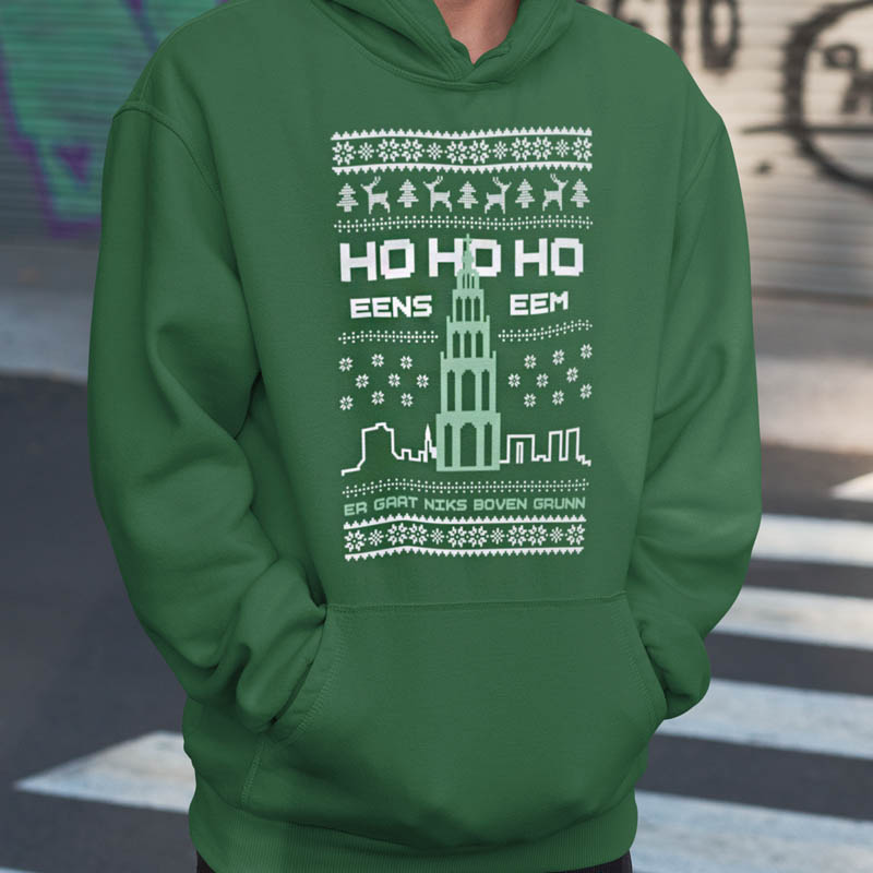 Foute Kerst Hoodie Man Groen Ho Ho Ho Eens Eem