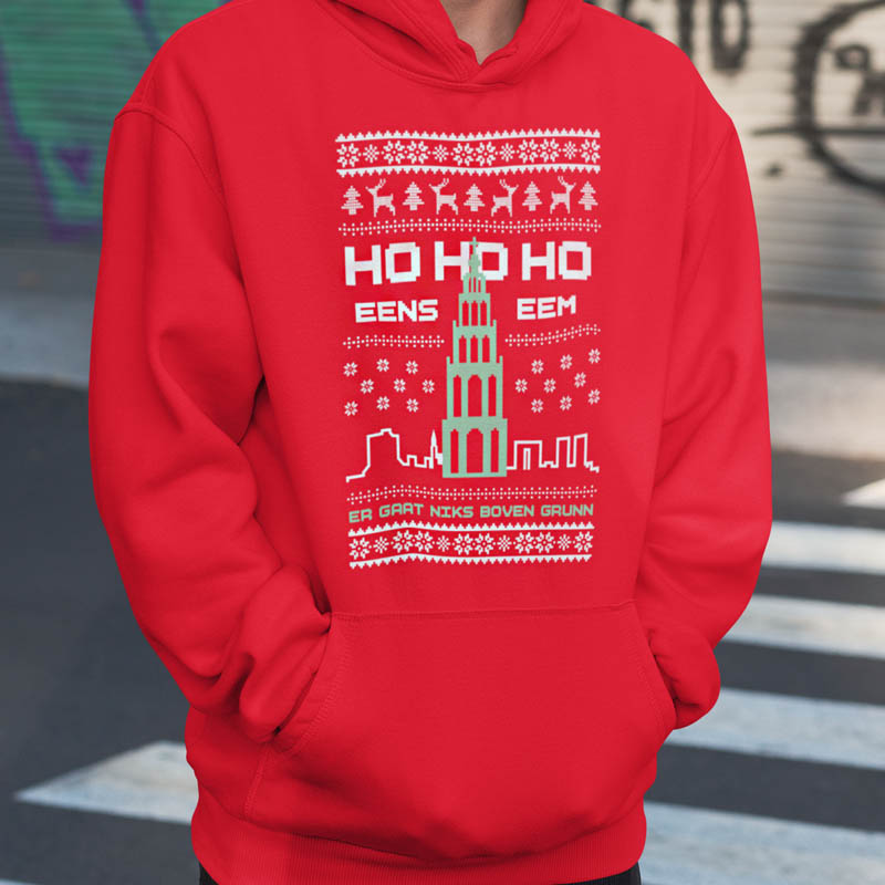 Foute Kerst Hoodie Man Rood Ho Ho Ho Eens Eem