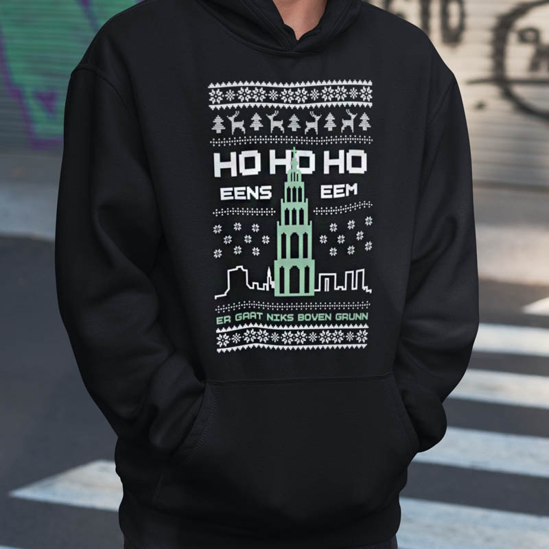 Foute Kerst Hoodie Man Zwart Ho Ho Ho Eens Eem