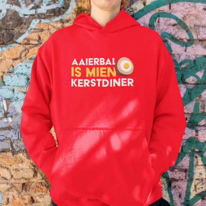 Foute Kerst Hoodie Rood Aaierbal Is Mien Kerstdiner