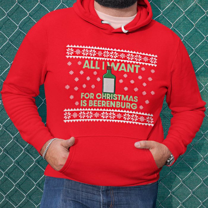 Foute Kerst Hoodie Rood All I Want For Christmas Is Beerenburg