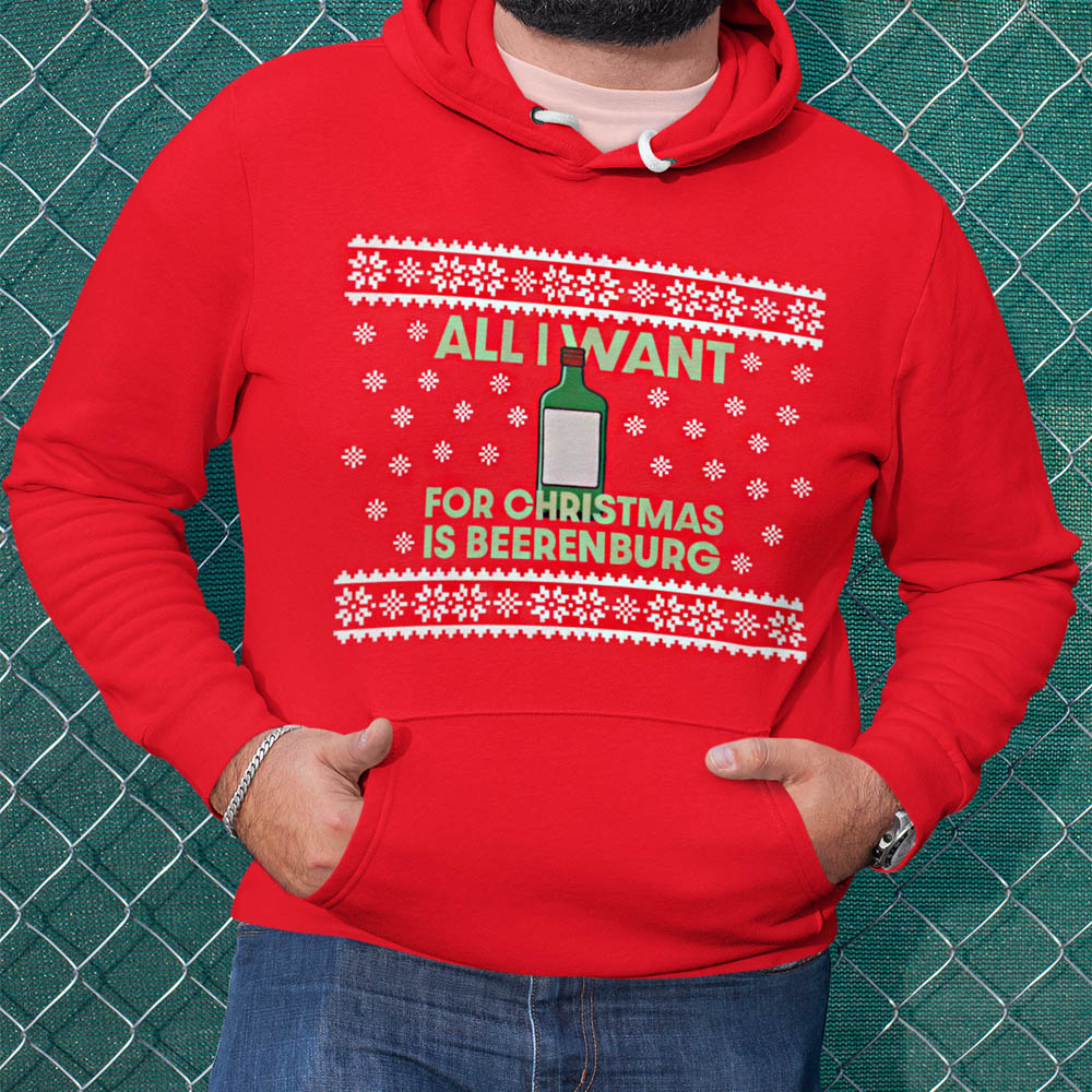Foute Kerst Hoodie Rood All I Want For Christmas Is Beerenburg