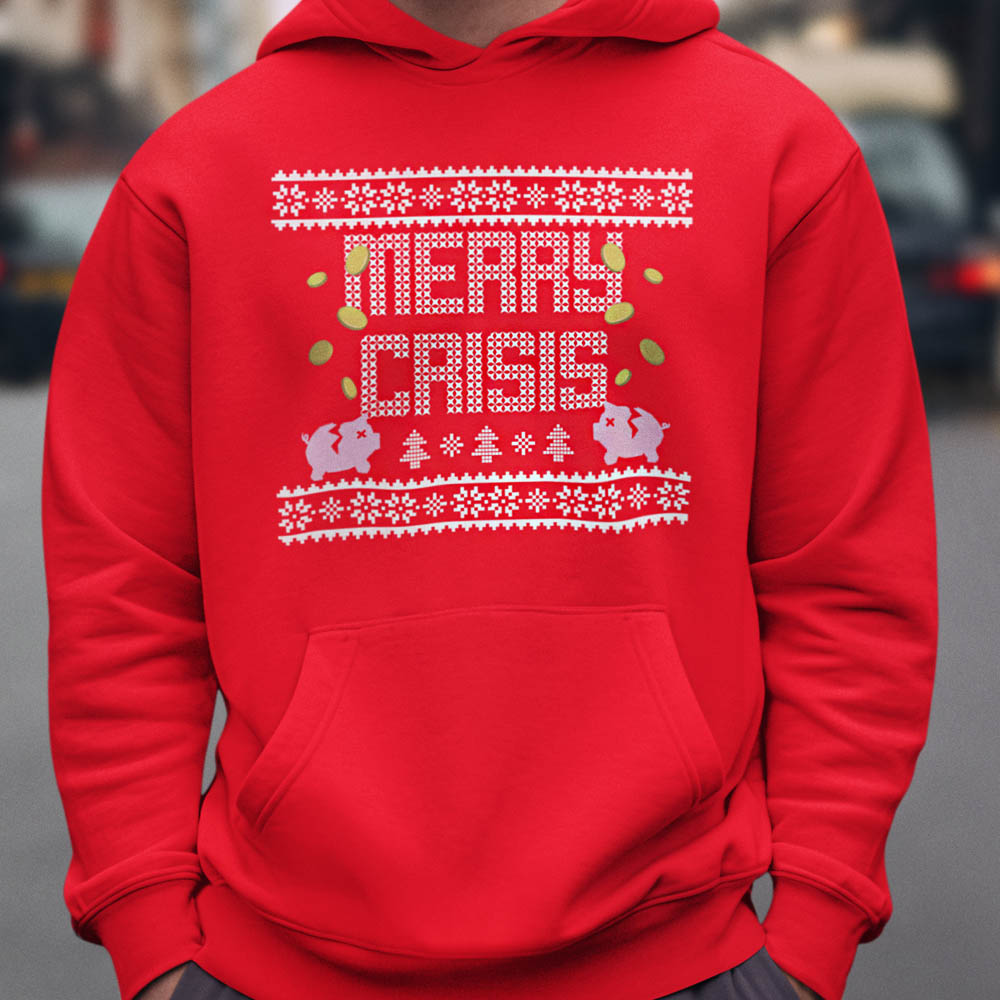 Foute Kerst Hoodie Rood Merry Crisis Piggybank