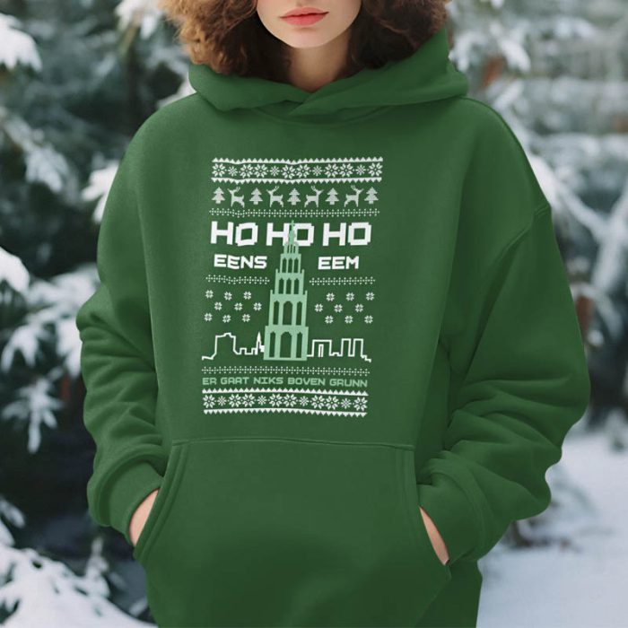 Foute Kerst Hoodie Vrouw Groen Ho Ho Ho Eens Eem