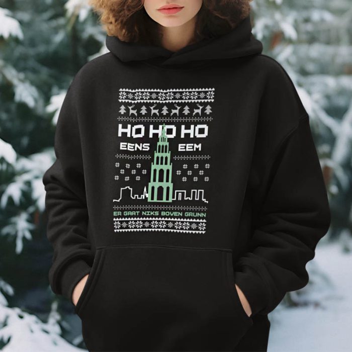 Foute Kerst Hoodie Vrouw Zwart Ho Ho Ho Eens Eem