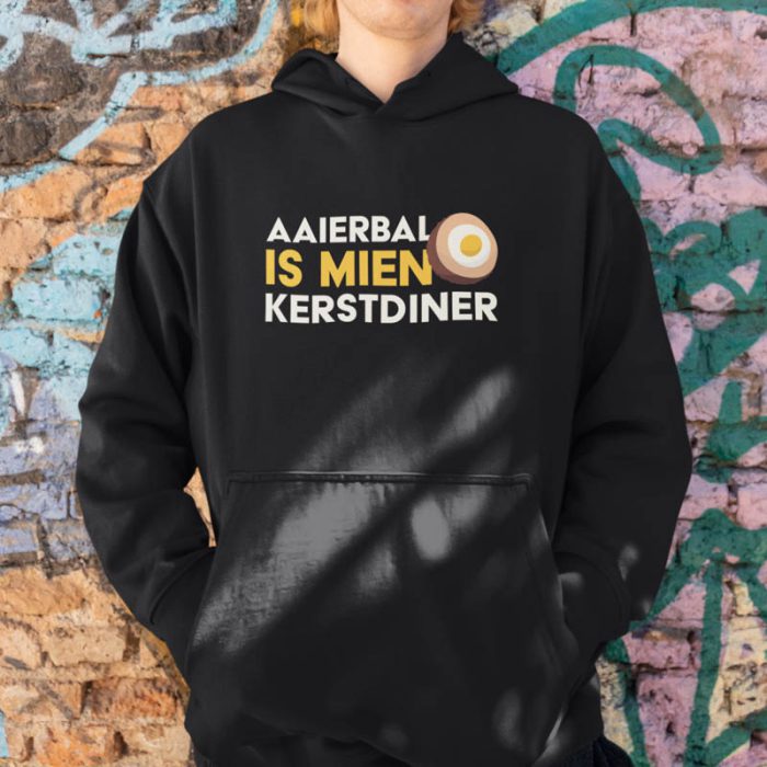 Foute Kerst Hoodie Zwart Aaierbal Is Mien Kerstdiner