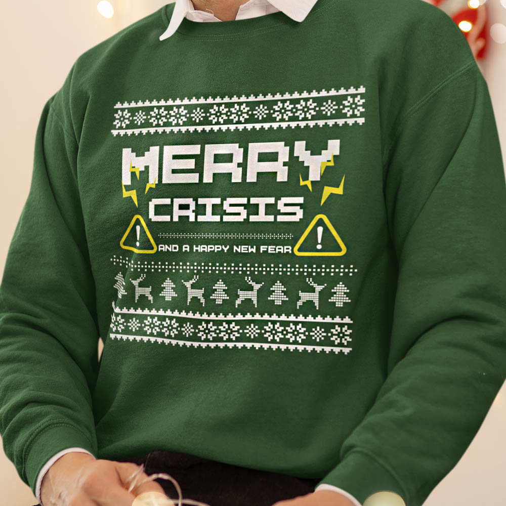 Foute Kerst Trui Groen Merry Crisis And A Happy New Fear