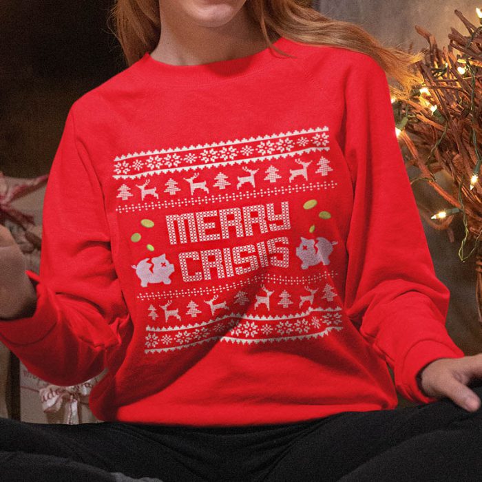 Foute Kerst Trui Rood Vrouw Merry Crisis Piggybank