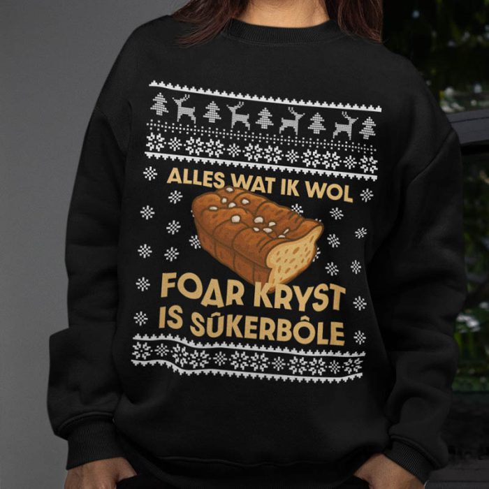 Foute Kerst Trui Vrouw Zwart Alles Wat Ik Wol Foar Kryst Is Sukerbole