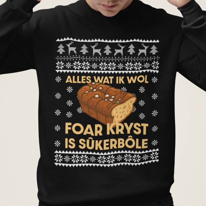 Foute Kerst Trui Zwart Alles Wat Ik Wol Foar Kryst Is Sukerbole
