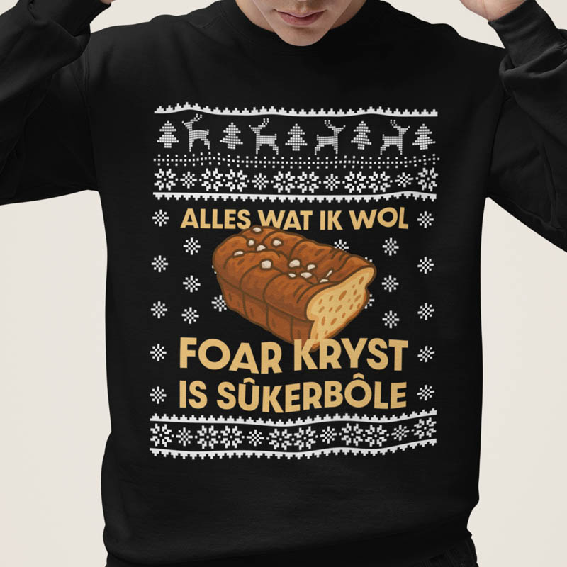 Foute Kerst Trui Zwart Alles Wat Ik Wol Foar Kryst Is Sukerbole